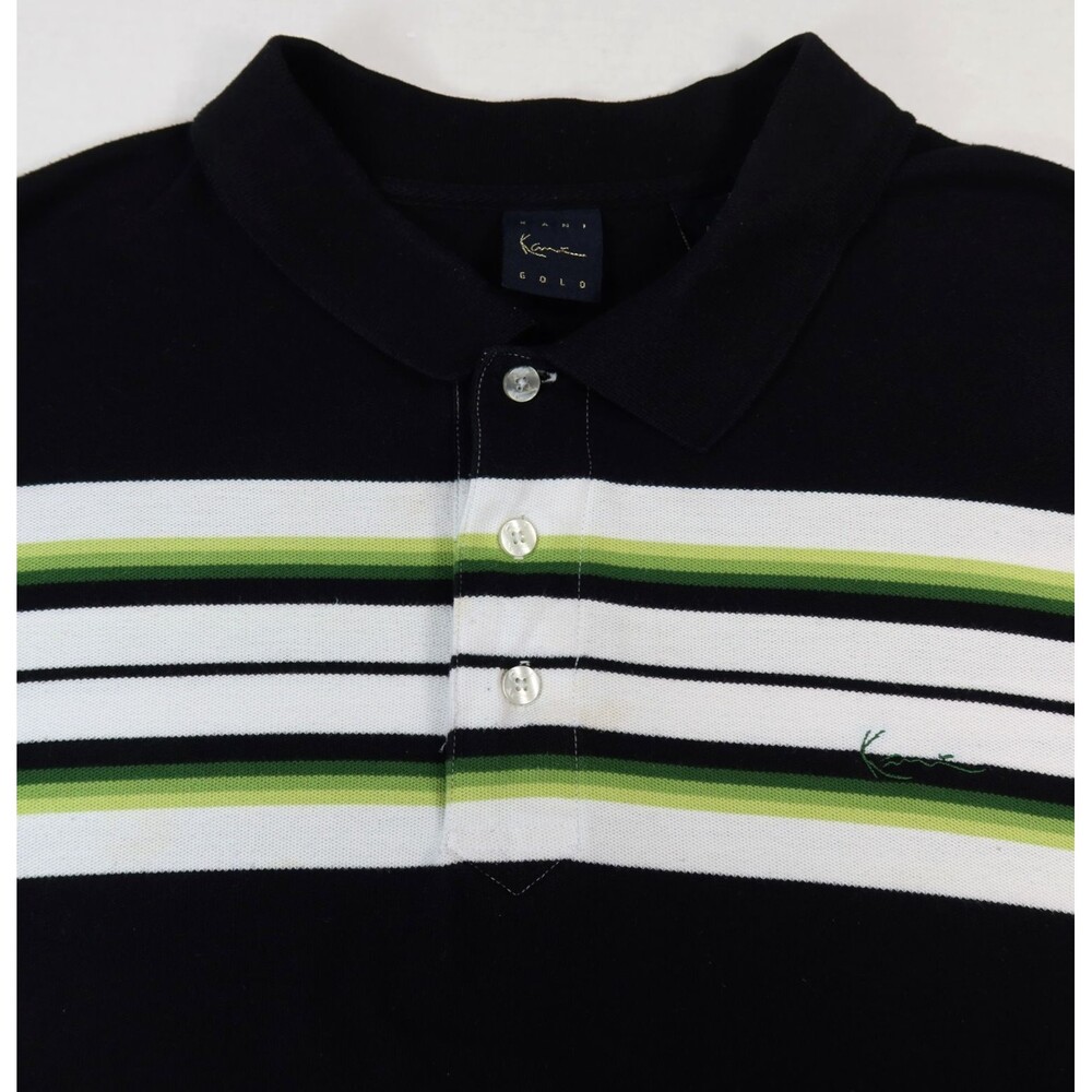 Vintage Y2K Karl Kani Polo Shirt Men's 4XB Big & Tall Green Striped Long Sleeve - Picture 4 of 14